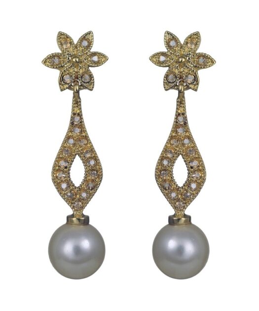 Pendientes oro amarillo con perlas grises de plata de primera ley