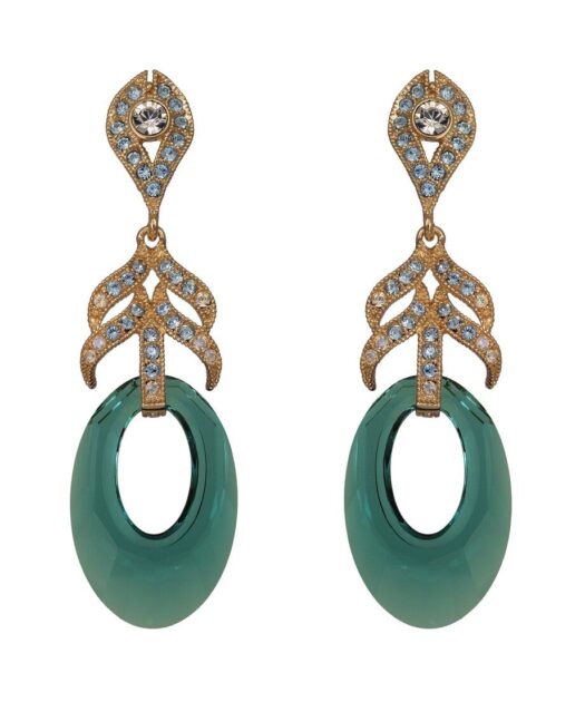 Pendientes oro rosa con cristal azul de plata de ley con cierres omega