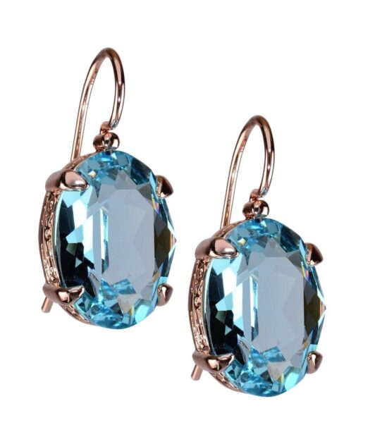 Pendientes oro rosa con cristal Swarovski azul de plata rodinada con cierre de gancho