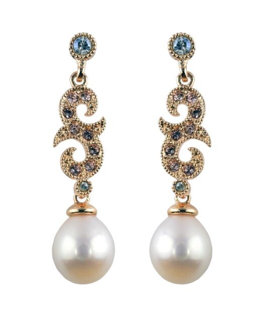 Pendientes oro rosa con perlas en plata de ley con cristales Swarovski