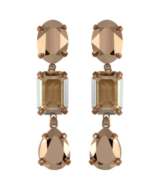 Pendientes oro rosa con Swarovski Elements marrones de plata de ley con cierres omega