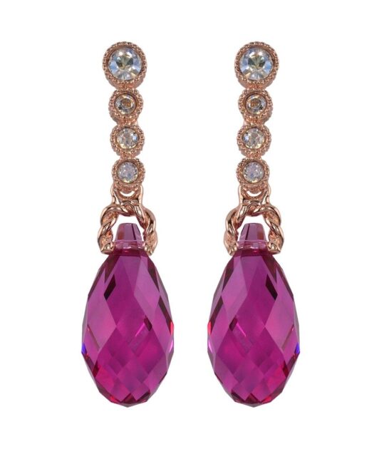 Pendientes oro rosa de lágrima en plata de ley con cristales Swarovski morados