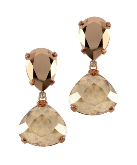 Pendientes oro rosa en tonos marrones de plata de ley con cristales Swarovski