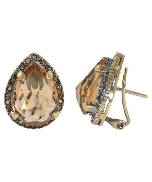 Pendientes oro vintage con lágrima Swarovski de plata de ley y cierres omega