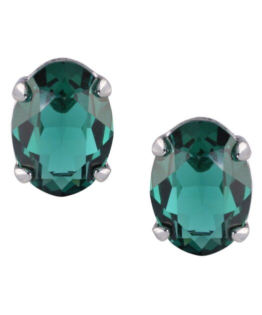 Pendientes ovalados de color verde en plata rodinada con Swarovski