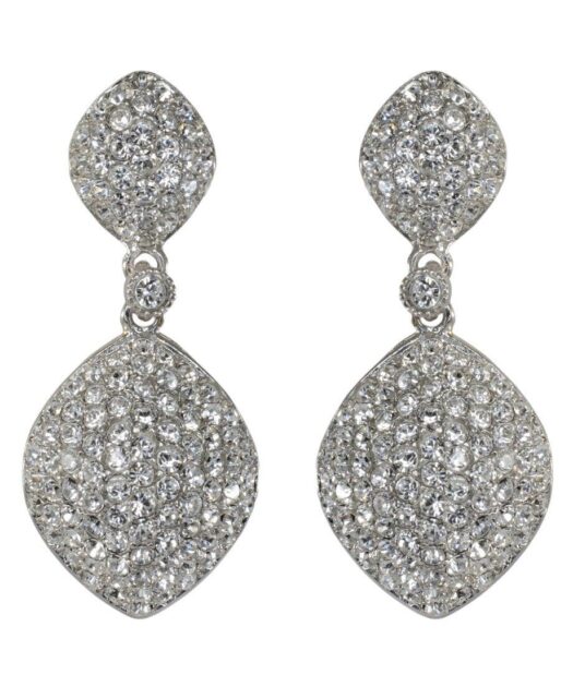Pendientes pavé brillante de plata bañada en rodio con cristales Swarovski blancos