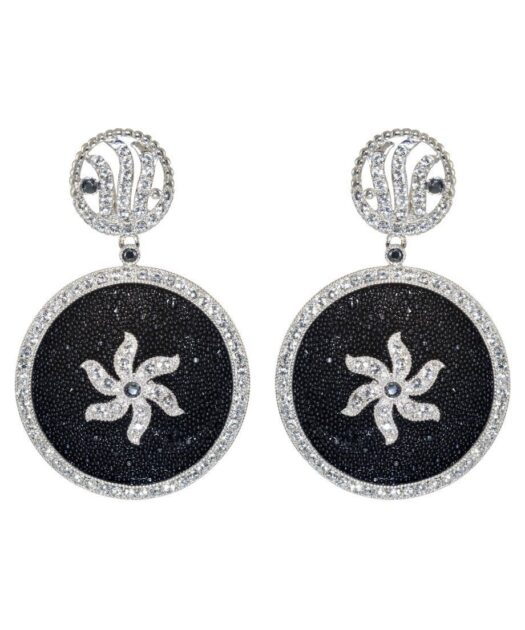 Pendientes pavé con flor de plata y cristales Swarovski
