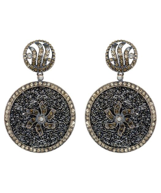 Pendientes pavé oro vintage de plata con cristales Swarovski oscuros