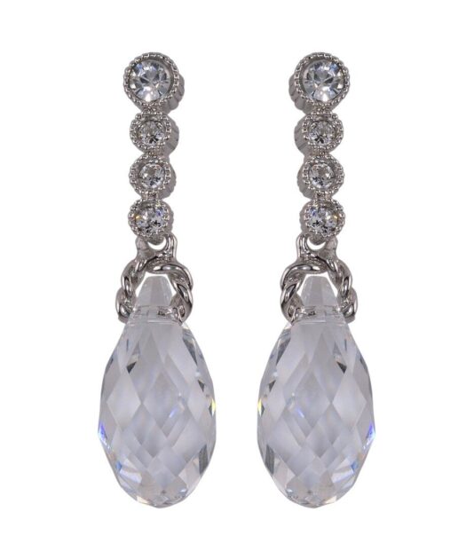 Pendientes plata rodinada de lágrima con cristales Swarovski y cierre de presión