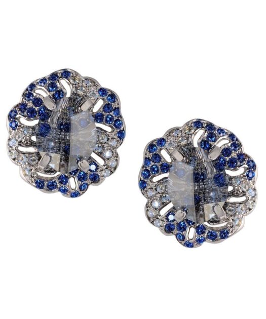 Pendientes rococó azules de plata rodinada con cristales Swarovski