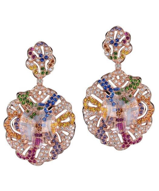 Pendientes rococó multicolor de plata bañada en oro con cristales Swarovski