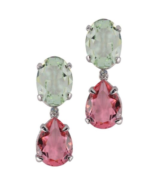 Pendientes rosa y verde agua de plata rodinada con Swarovski Elements