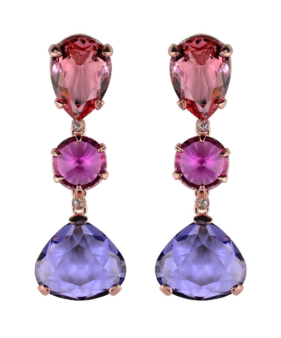 Pendientes rosas, fucsias y violetas de plata de ley bañada en oro rosa Pendientes rosas, fucsias y violetas de plata de ley bañada en oro rosa