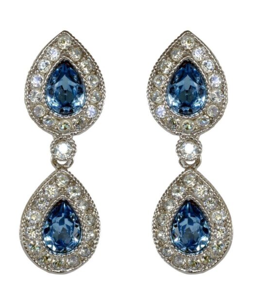 Pendientes rosetas azules y blancas con cristales Swarovski de plata rodinada