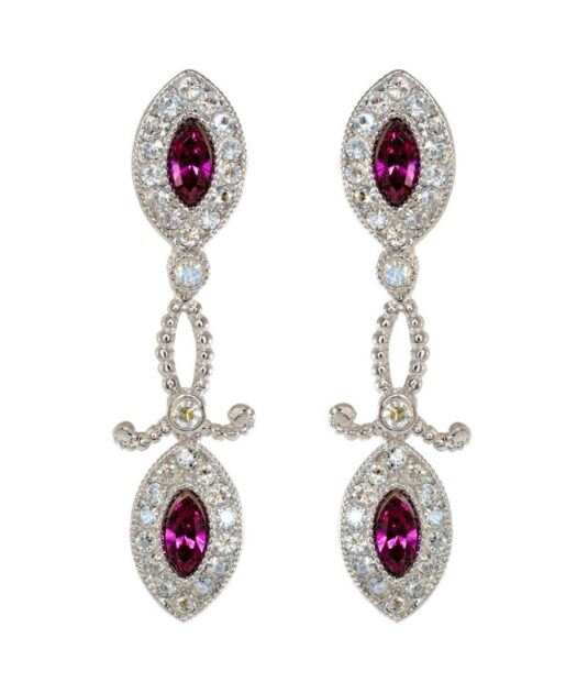 Pendientes rosetas blancas y moradas de plata rodinada con cristal Swarovski