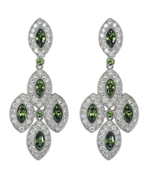 Pendientes rosetas blancas y verdes de plata de ley rodinada con cristal Swarovski