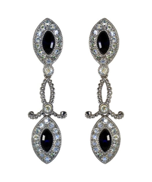 Pendientes rosetas de color negro con Swarovski Elements en plata de ley rodinada