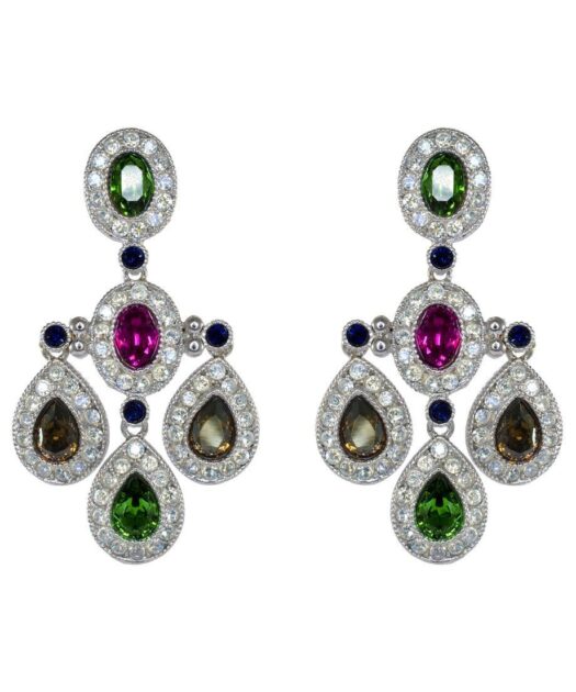 Pendientes rosetas de colores en plata de ley bañada en rodio con cristal Swarovski