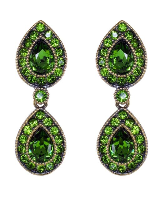 Pendientes rosetas verdes con cristal Swarovski de plata bañada en oro