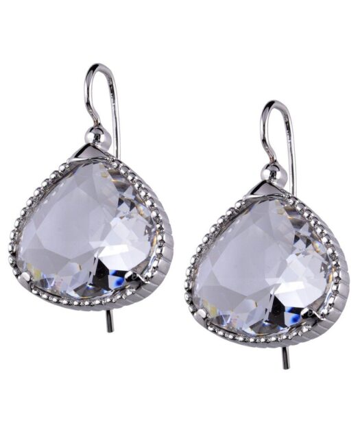 Pendientes Swarovski blancos cierre hippie de plata de ley bañada en rodio