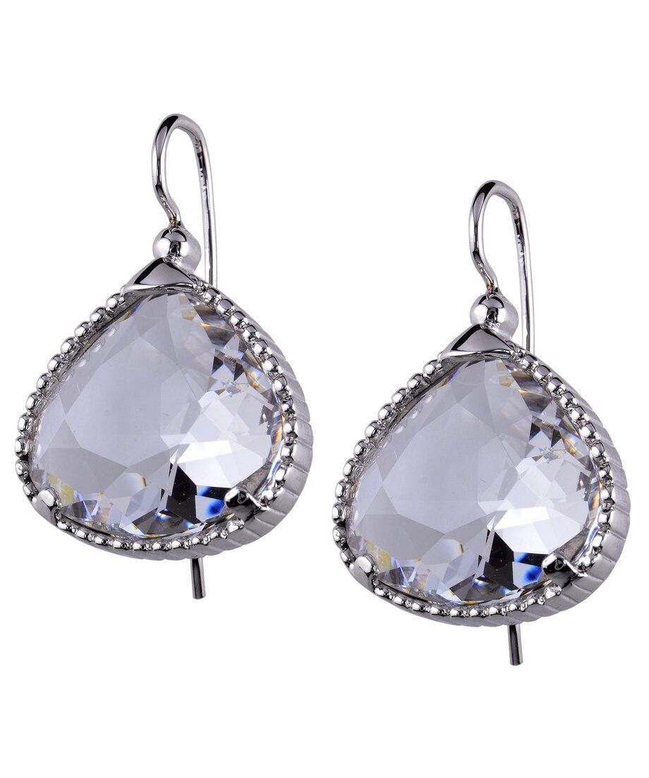Pendientes Swarovski blancos cierre hippie de plata de ley bañada en rodio Pendientes Swarovski blancos cierre hippie de plata de ley bañada en rodio
