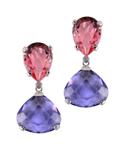 Pendientes Swarovski Elements rosas y violetas de plata de ley bañada en rodio
