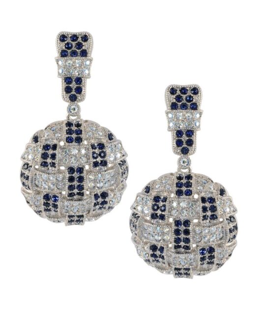 Pendientes trenzados azules y blancos de plata rodinada con cristales Swarovski