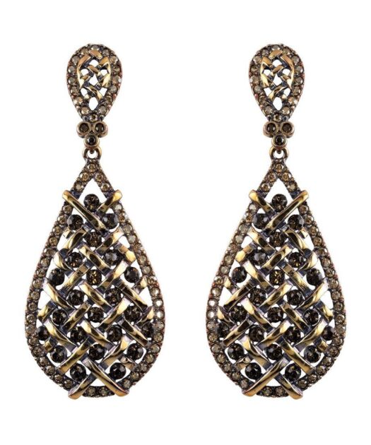Pendientes trenzados dorados de plata de ley con cristal Swarovski
