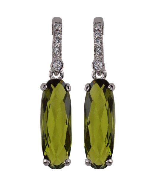 Pendientes verdes alargados de plata bañada en rodio con Swarovski Elements