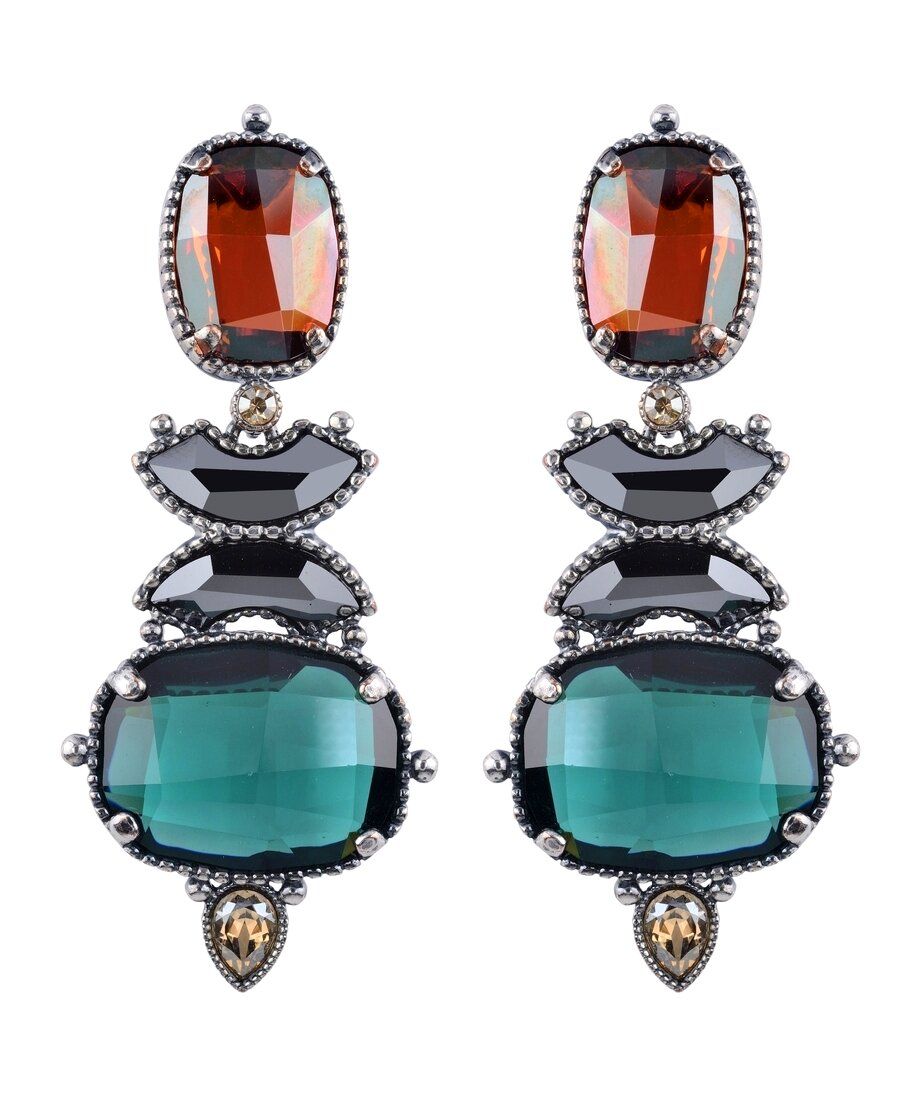 Pendientes verdes, azules y granates de plata con un baño de oro 18 K Pendientes verdes, azules y granates de plata con un baño de oro 18 K
