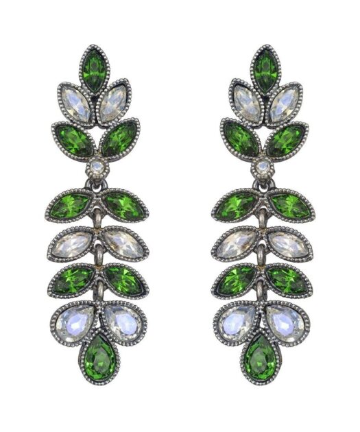 Pendientes verdes y blancos de lágrimas con cristal Swarovski de plata de ley