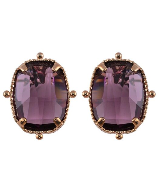 Pendientes violetas oro rosa de plata de ley con un cristal Swarovski