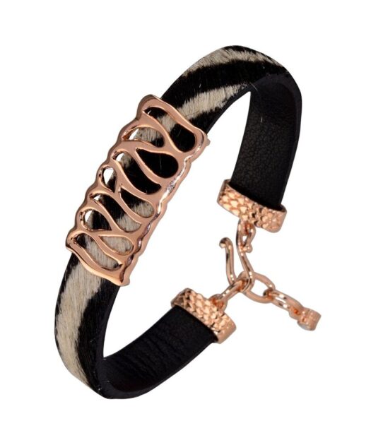 Pulsera estrecha pelo oro rosa de plata de ley con cierre de gancho