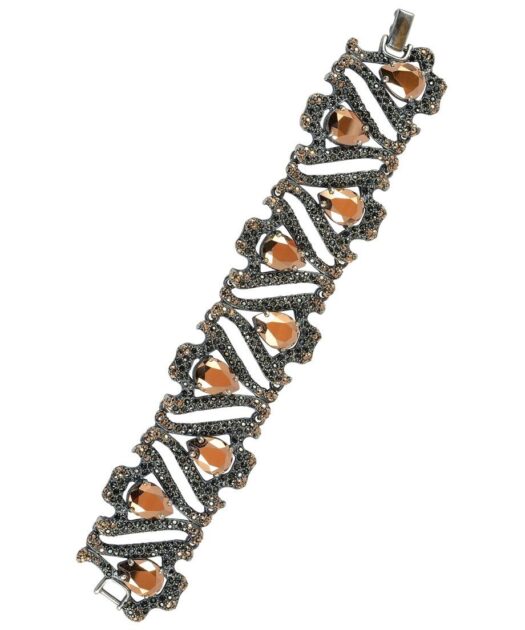 Pulsera fuego negra y dorada de plata de ley con cristal Swarovski