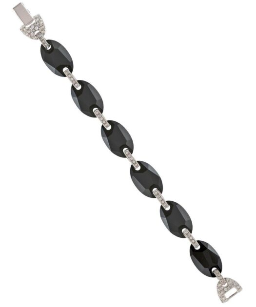 Pulsera negra Swarovski de plata bañada en rodio
