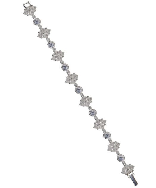 Pulsera novia clásica de plata bañada en rodio con Swarovski Zirconia