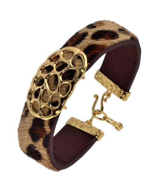 Pulsera pelo marrón oro amarillo de plata con cierre gancho
