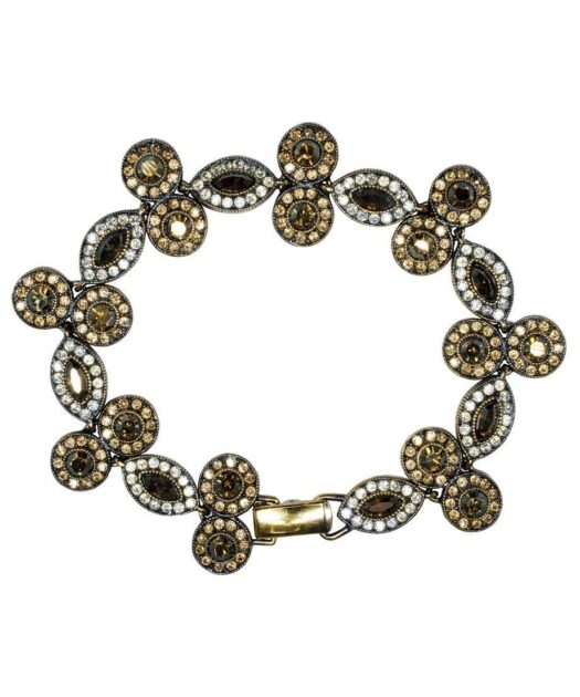 Pulsera rosetas oro envejecido de plata con cristal Swarovski