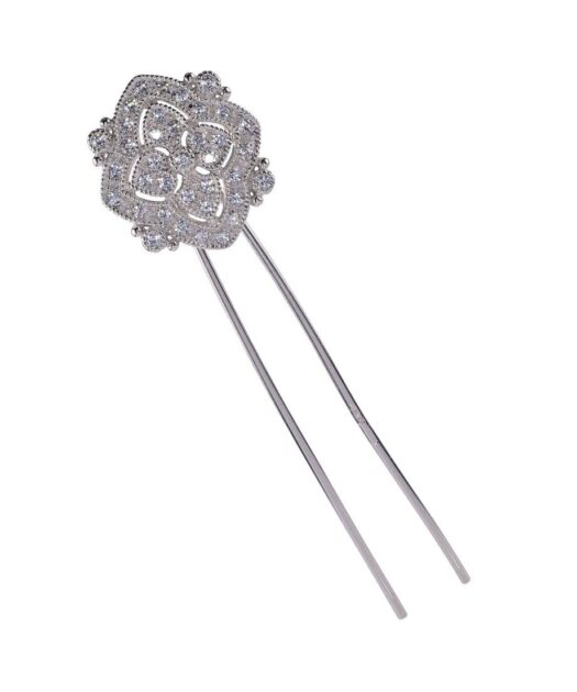 Horquilla novia clásica en plata de ley rodinada con circonitas Swarovski