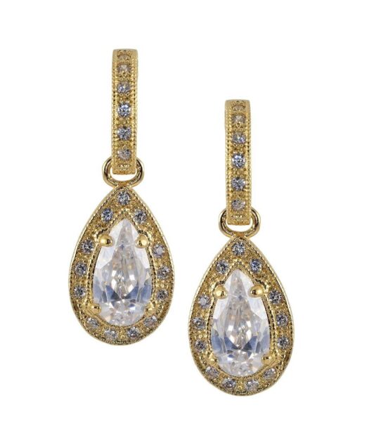 Pendientes circonita lágrima blanca de plata bañada en oro amarillo