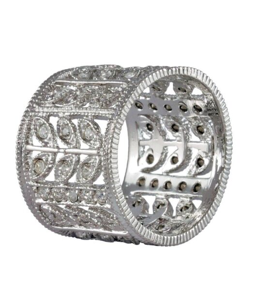 Anillo ancho de plata rodinada con cristales Swarovski