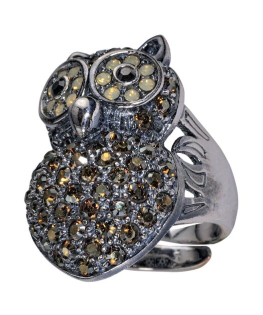 Anillo Búho de plata con cristales Swarovski