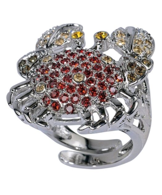 Anillo Cangrejo de plata y cristales Swarovski en varios tonos