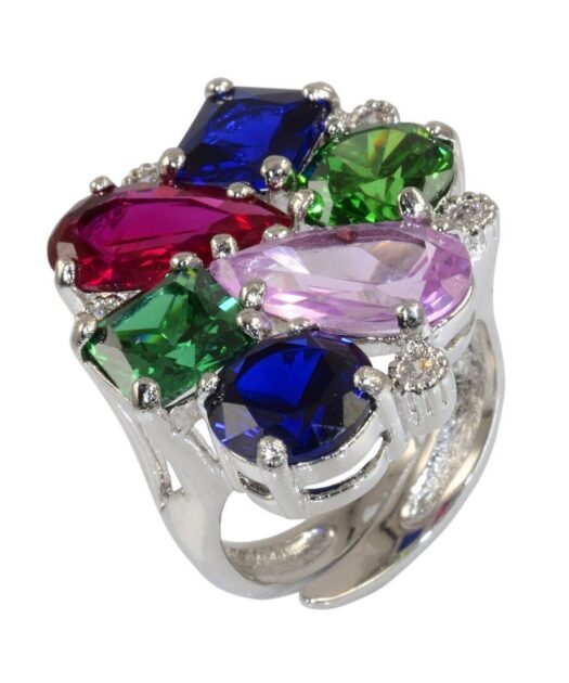 Anillo circonitas colores fabricado en plata rodiada