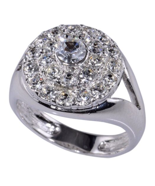 Anillo círculo de plata rodinada con cristales Swarovski