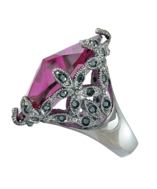 Anillo círculo perfecto de plata de ley rodinada con swarovski elements