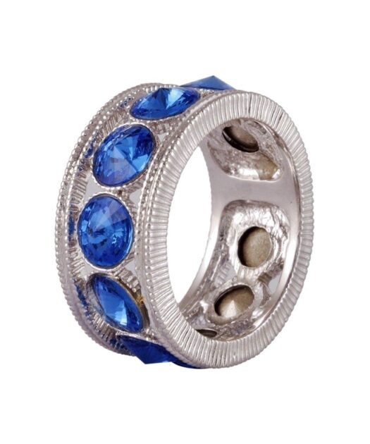 Anillo círculos azules de plata de ley rodinada con cristales Swarovski