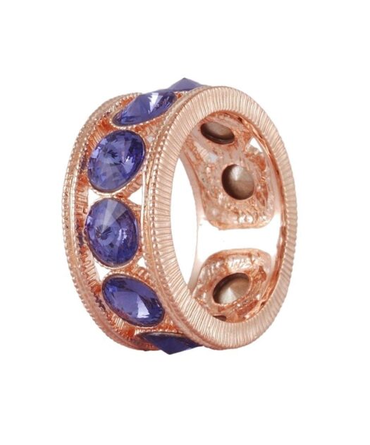 Anillo círculos morados de plata de ley con un baño de oro rosa