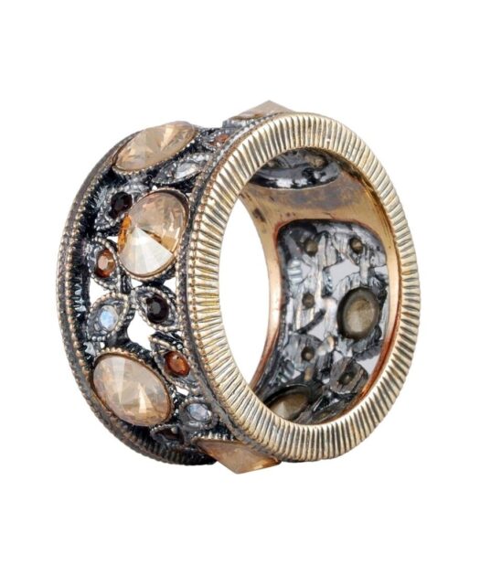 Anillo círculos oro vintage de plata de ley con cristales Swarovski
