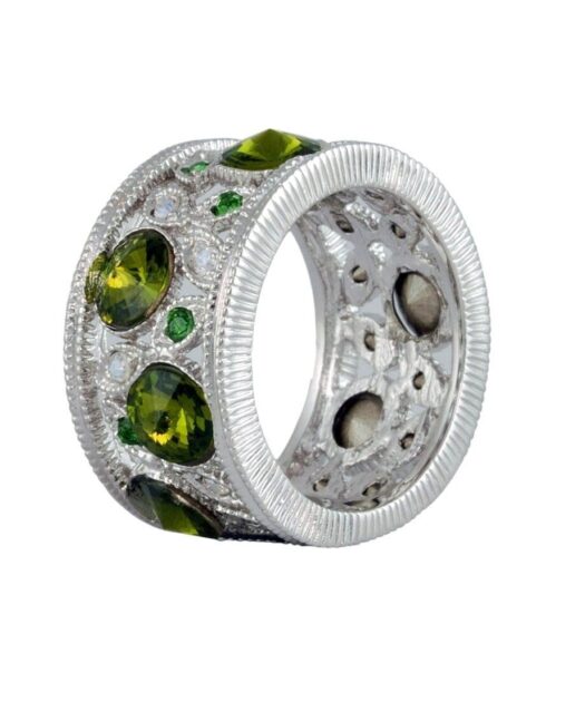 Anillo círculos verdes Swarovski de plata rodinada